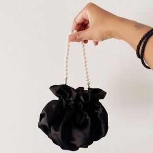 black satin pearl wristlet